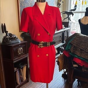 Liz Claiborne Sz 8 Red Double-Breasted Dress with Gold Buttons GVC